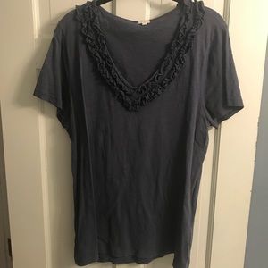 J. Crew Blue Ruffle T-Shirt